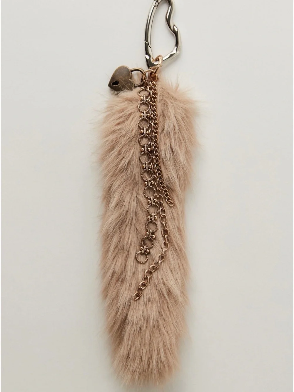 Free People Taupe Faux Fur Pom Keyring with Gold Chains